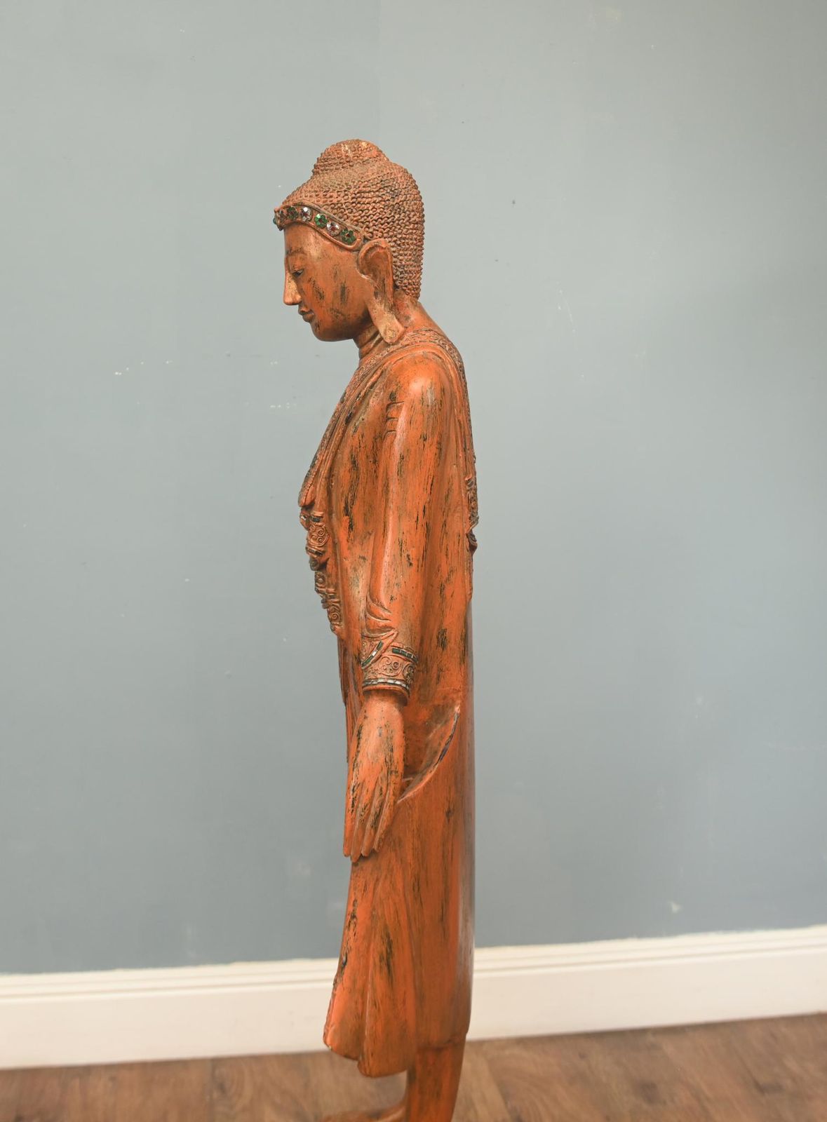photo furniture Carved Standing Burmese Buddha Statue Yoga Studio Buddhism