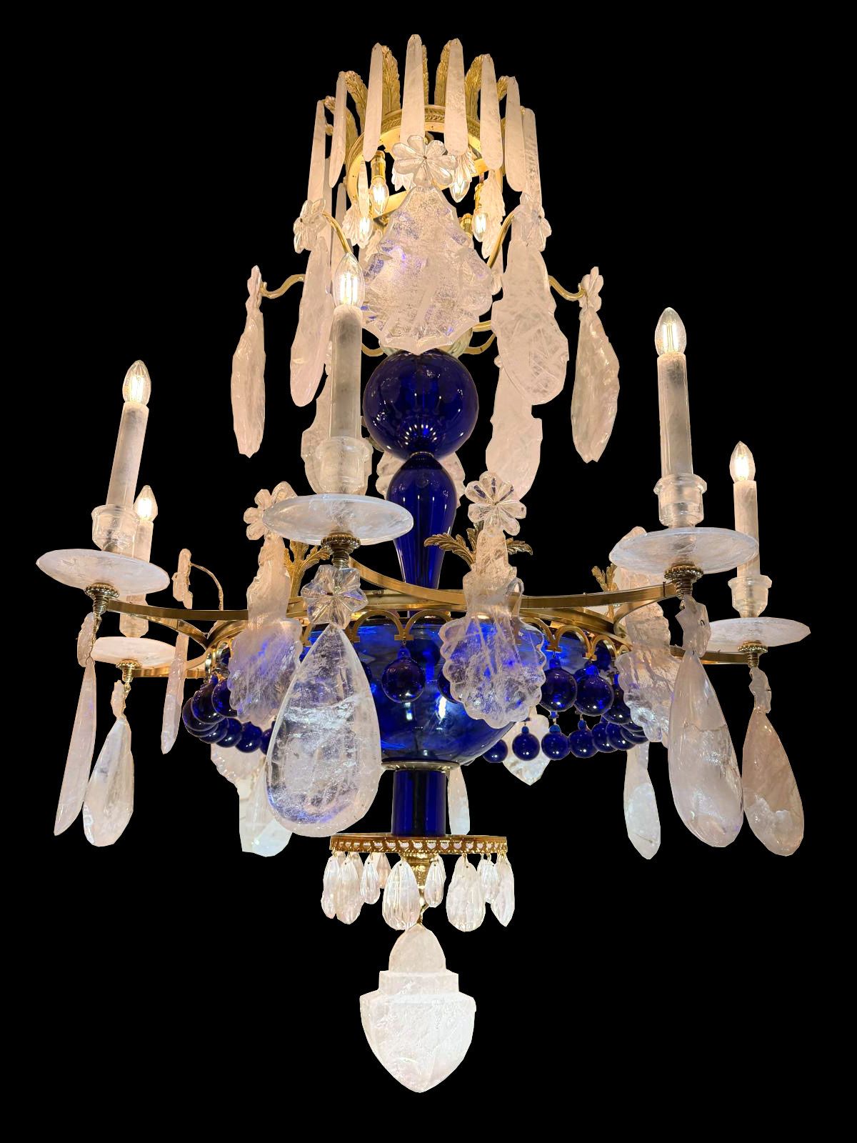 Pair Of Beautiful Rock Crystal And Blue Crystal Chandeliers photo furniture