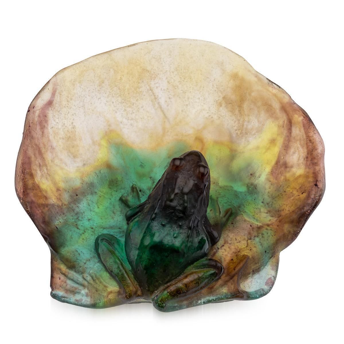 20th Century French La Pâte De Verre Large Frog On Lily Pad By Daum photo for sale