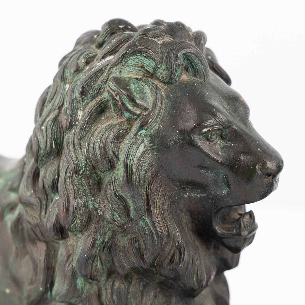 Antique 19thc Victorian Pair Of Verdigris Patinated Bronze Trafalgar Lions C1870 photo vinterior
