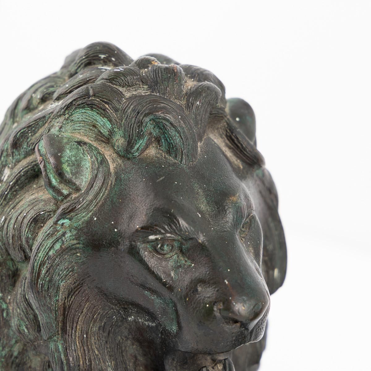 Antique 19thc Victorian Pair Of Verdigris Patinated Bronze Trafalgar Lions C1870 photo buy