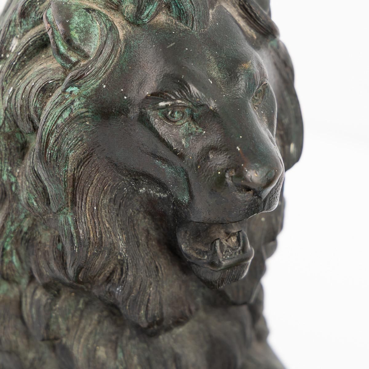 Antique 19thc Victorian Pair Of Verdigris Patinated Bronze Trafalgar Lions C1870 photo vintage