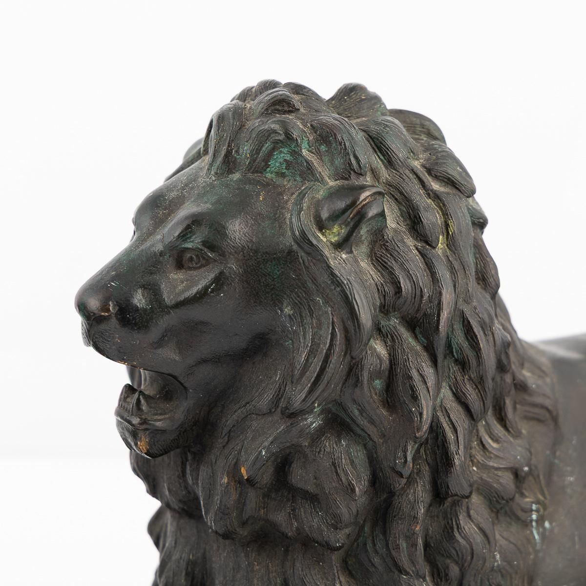 photo vinterior Antique 19thc Victorian Pair Of Verdigris Patinated Bronze Trafalgar Lions C1870