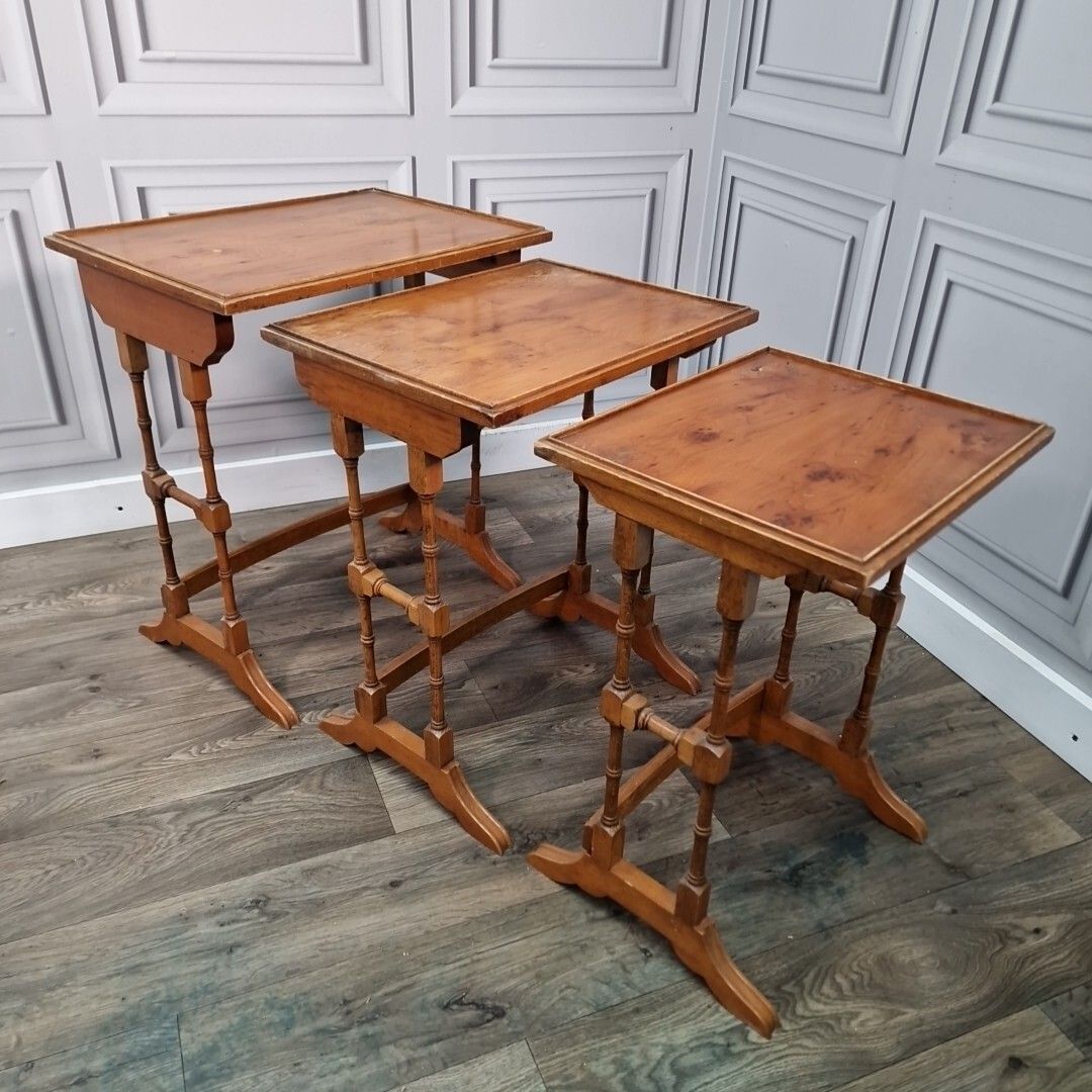 Antique Nest Of Tables Wooden Side Trio Veneer Top Liberty Georgian Style photo Furniture