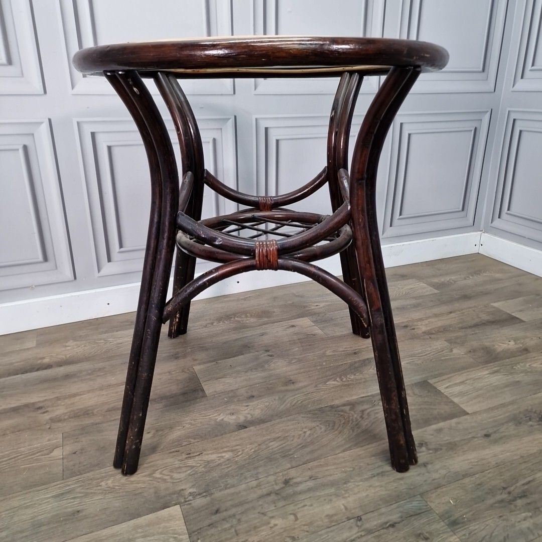Vintage Rattan Glass Table Mid Century Bistro Bamboo Top Boho Tiki Retro photo buy