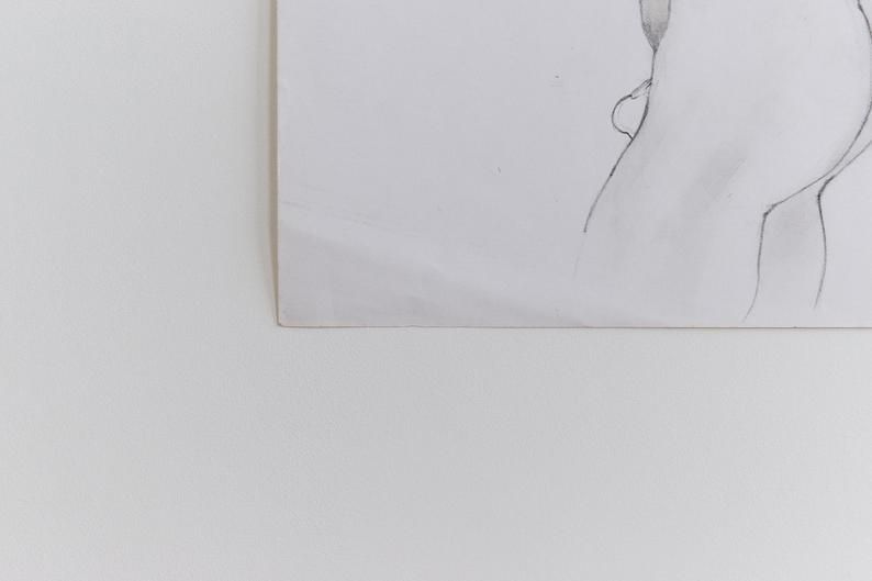 Vintage 1980s Original Pencil Drawing Of A Nude Male By Robert Arthur Bramwell photo Art
