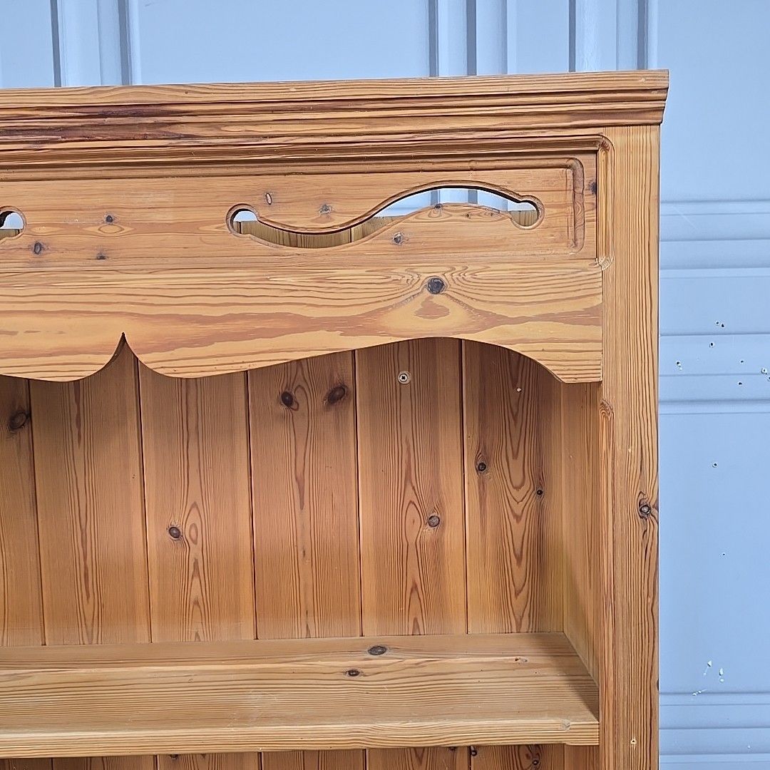 Vintage Pine Wall Shelf – Rustic Wooden Shelving Bookcase – Country Kitchen Rack photo vinterior