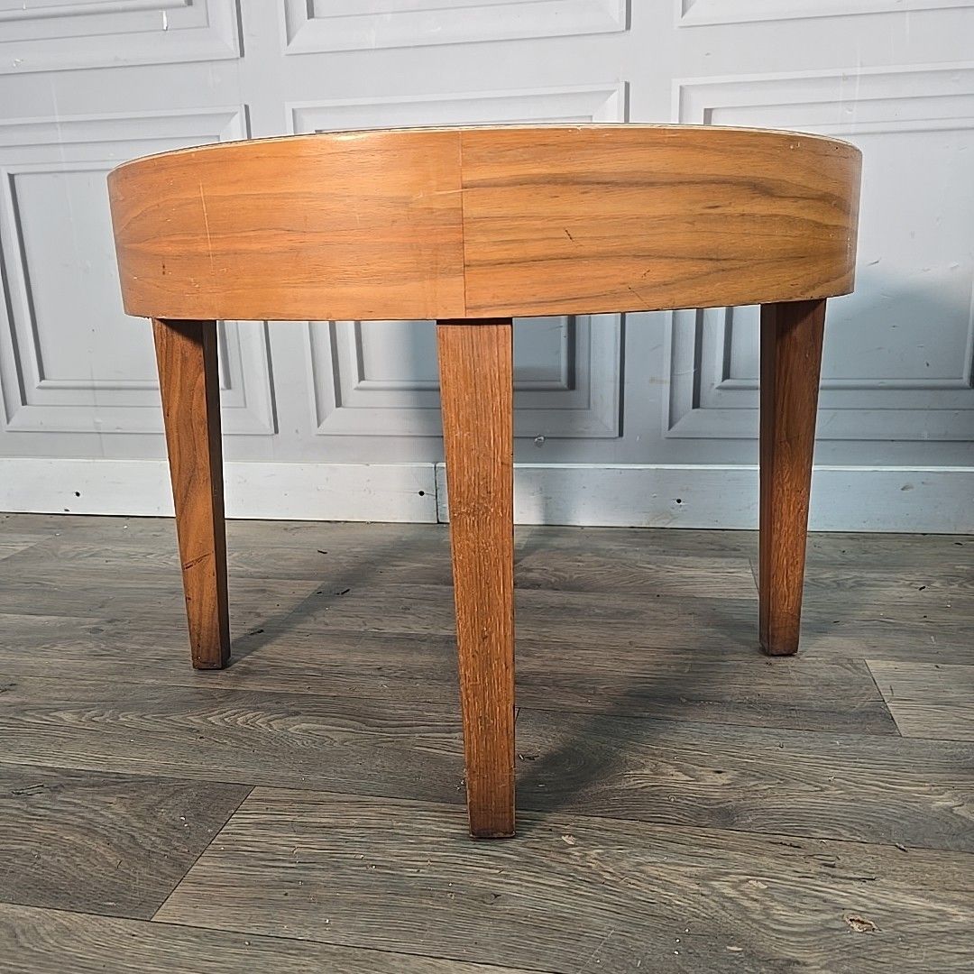 Vintage Round Side Tables Teak Veneer  – Mid Century Pair – Wooden Coffee Mcm photo vintage