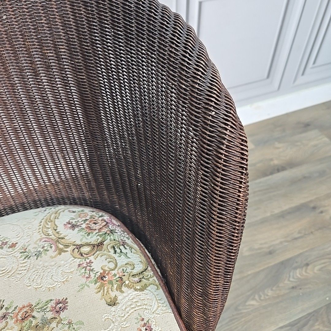 photo furniture Vintage Lloyd Loom Tub Chair – Rattan Frame – Floral Upholstered Sprung Cushion
