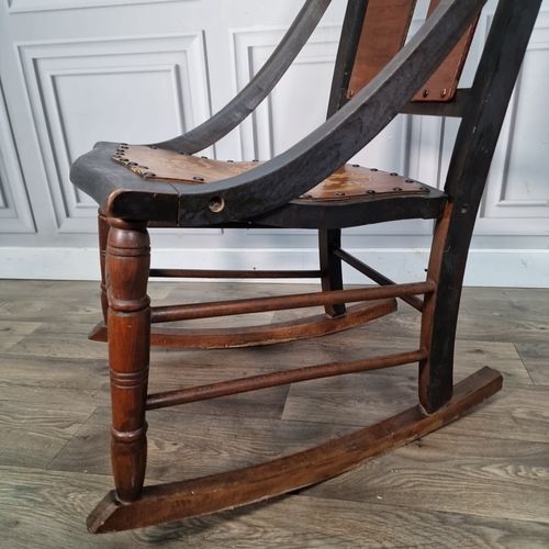 photo for sale Antique Wooden Rocking Chair Moulded Panelled Seat  Turned Frame Victorian