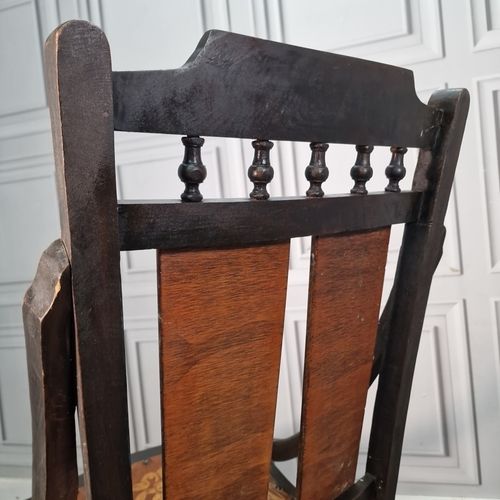Furniture Antique Wooden Rocking Chair Moulded Panelled Seat  Turned Frame Victorian photo