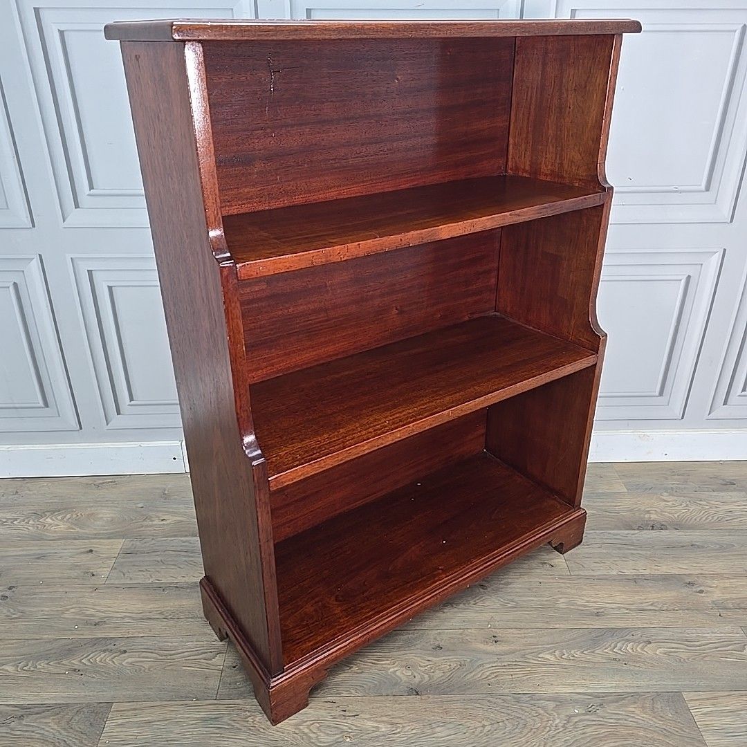 Antique Waterfall Bookcase – Three Tier Bookshelf Mahogany Solid Wood Shelving photo furniture