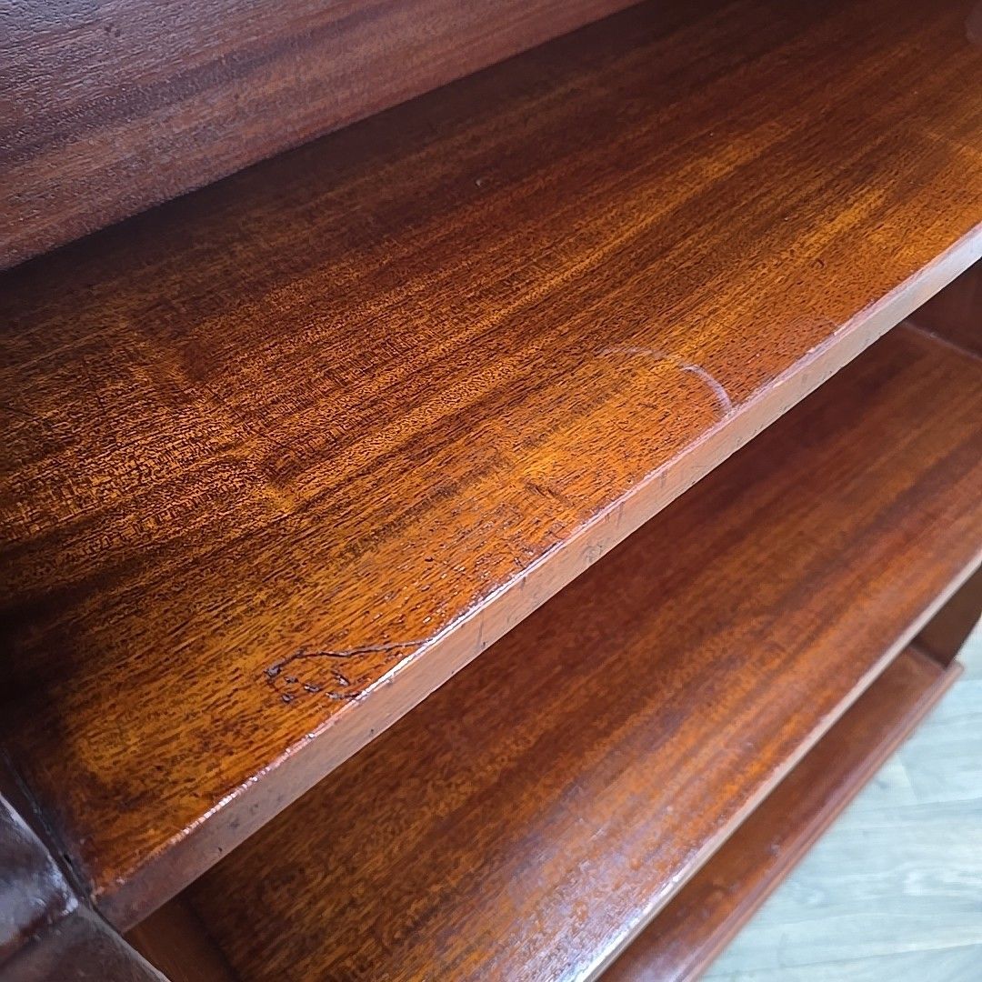 Antique Waterfall Bookcase – Three Tier Bookshelf Mahogany Solid Wood Shelving photo vintage