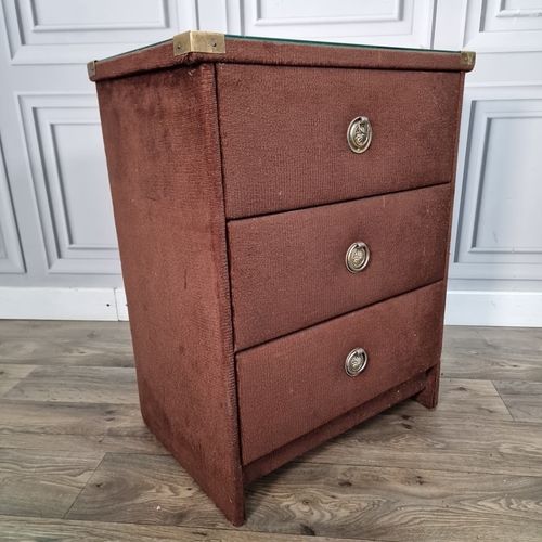 Retro Vintage Bedside Drawers Side Table Velvet Fabric Chest Mid Century photo furniture