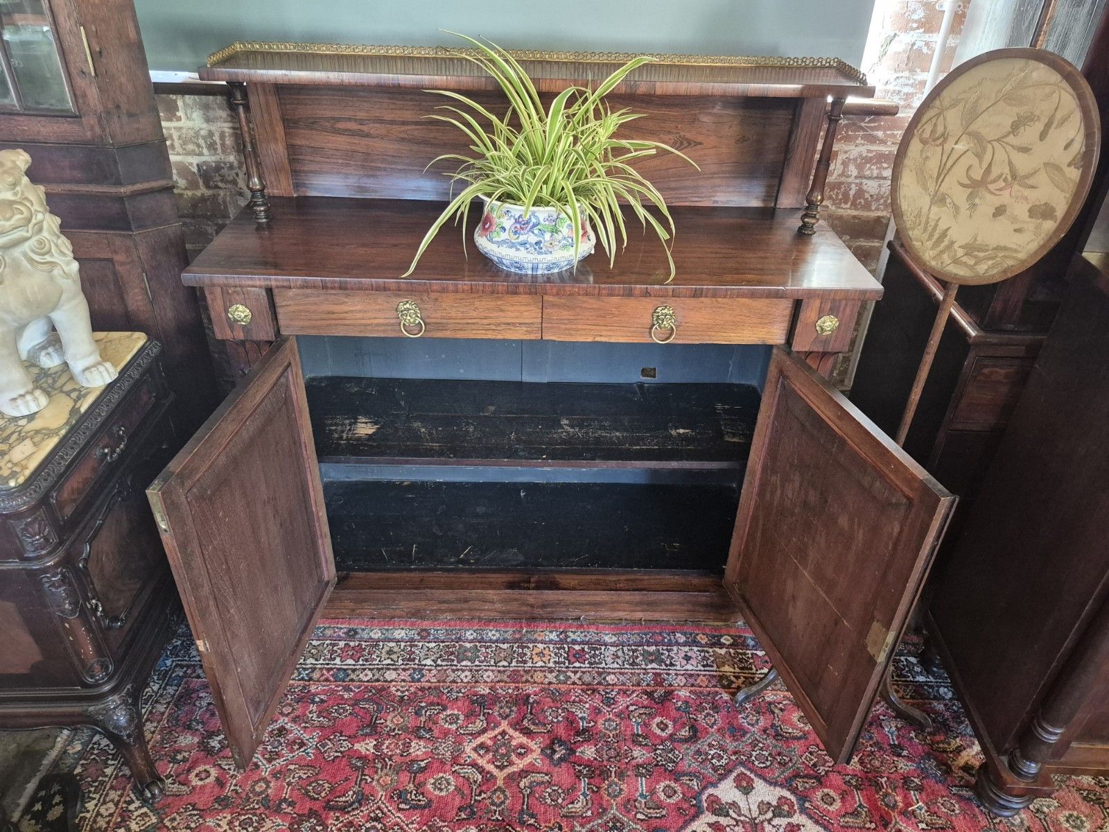 A Regency Rosewood Boho Credenza  Sideboard Circa Lions Head Brass Trellis C1820 photo Furniture
