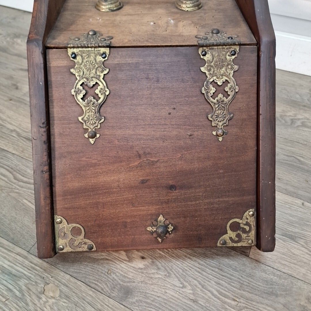 Antique Coal Scuttle   Mahogany Brass Mounted   Fireside Box Fire Log Storage photo buy