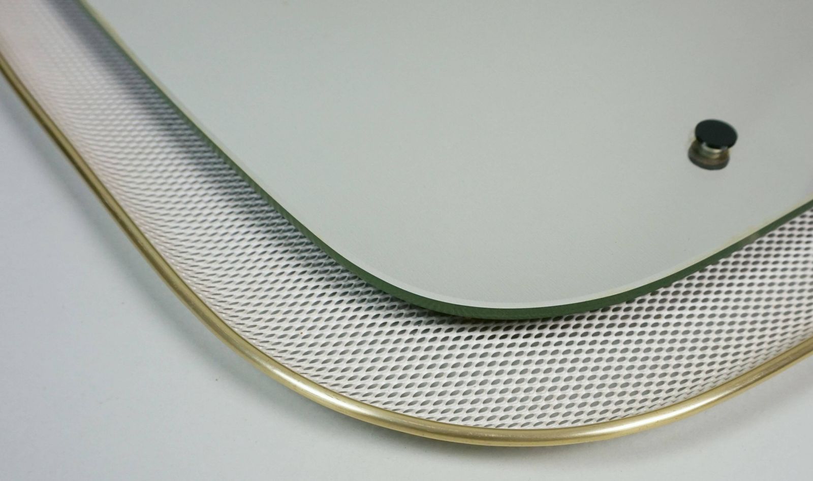 Beautiful 1950s Wall Mirror In Mid Century Modern Style With A Metal Mesh And Brass Frame photo furniture