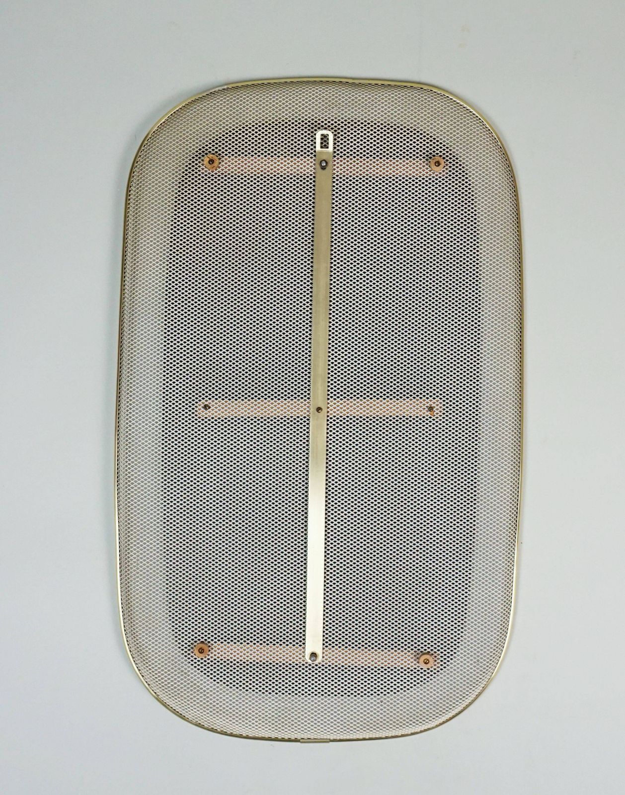 Beautiful 1950s Wall Mirror In Mid Century Modern Style With A Metal Mesh And Brass Frame photo vintage