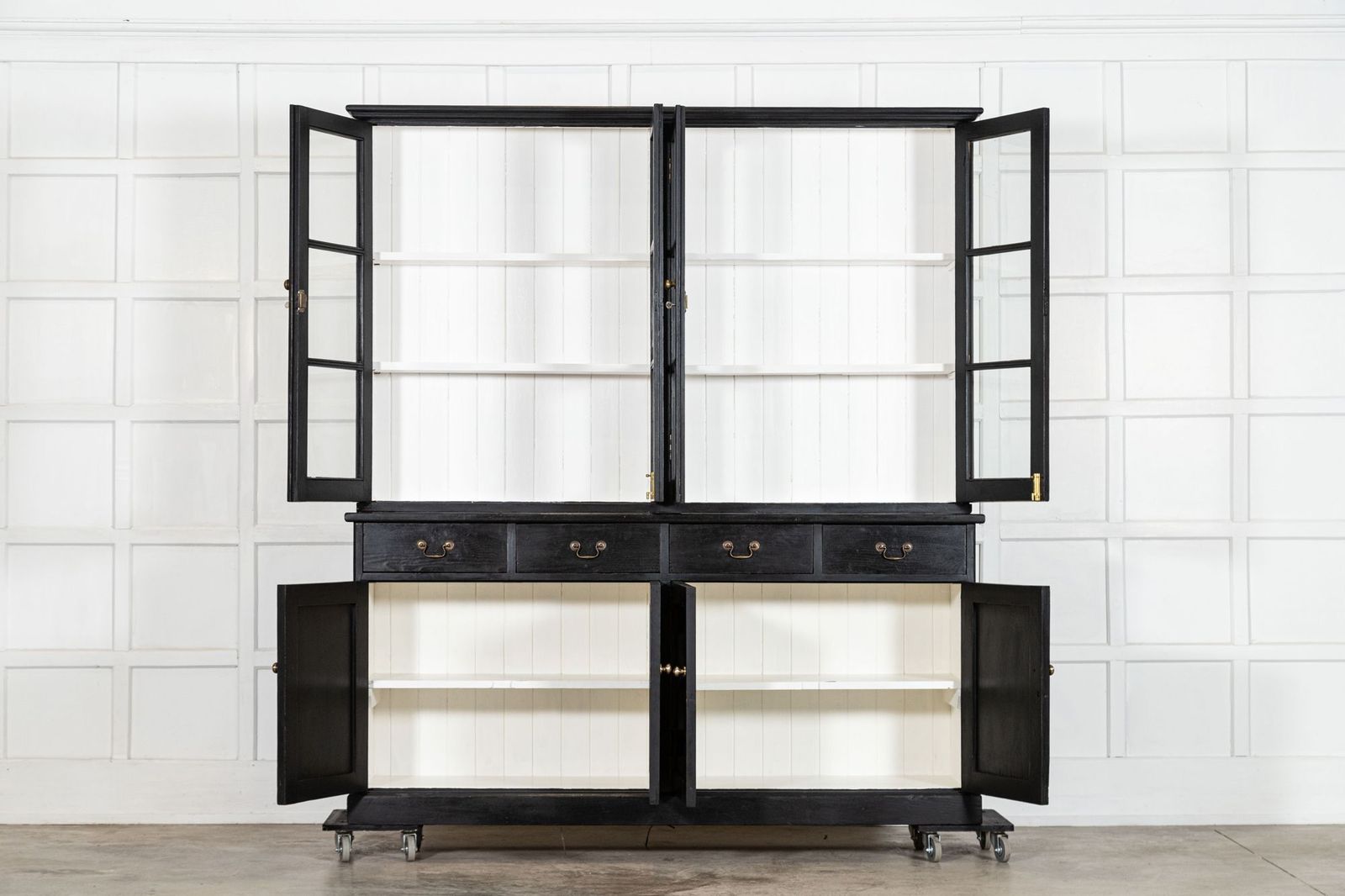 Large 19thc English Ebonised Pine Glazed Dresser photo furniture