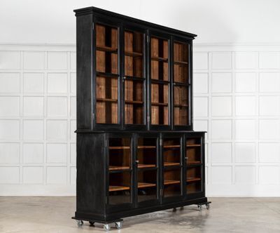 Large English Ebonised 19thc Pine Glazed Dresser photo Furniture