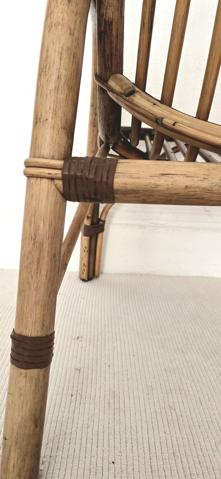 Mid Century Italian Bent Bamboo & Leather Lounge Chair photo Furniture