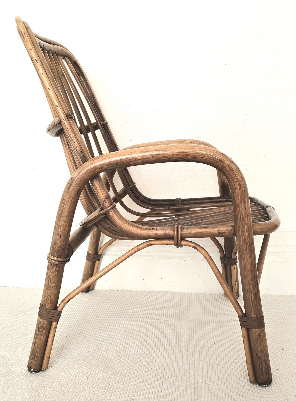 Mid Century Italian Bent Bamboo & Leather Lounge Chair photo vinterior