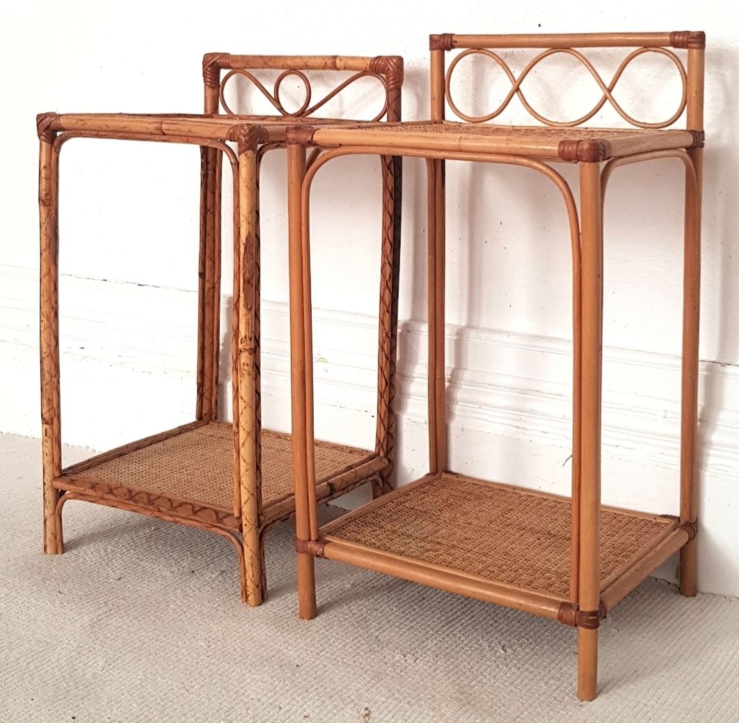 A Pair Of Mid Century Italian Bamboo & Rattan Bedside Tables photo for sale