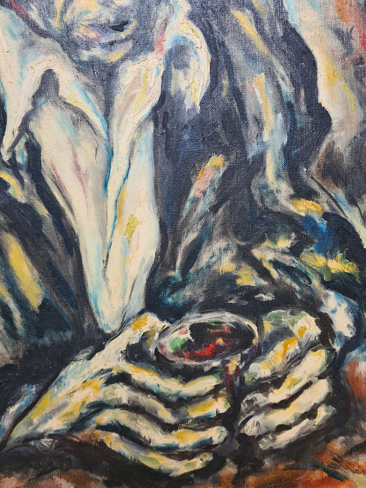 Midcentury Expressionist Portrait Painting, Oil On Canvas, Circle Ludwig Meidner From 1961 By Lirondo photo for sale