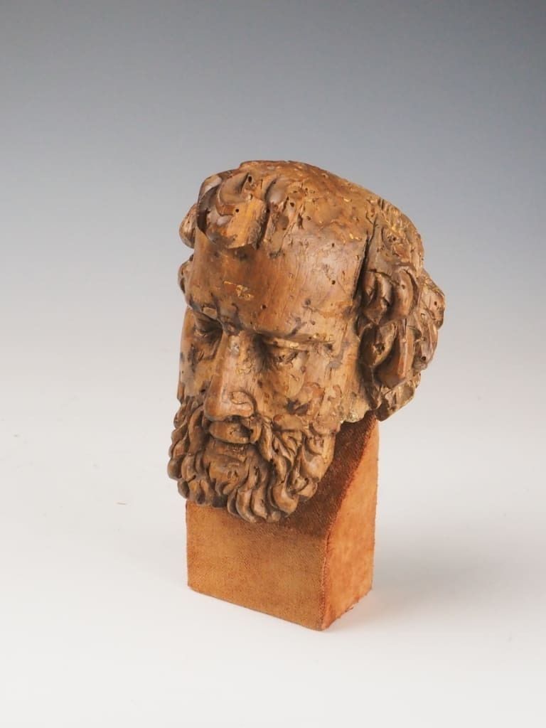 16th Century Carved Wooden Head Of A Philosopher / Religious Figure photo 850.0