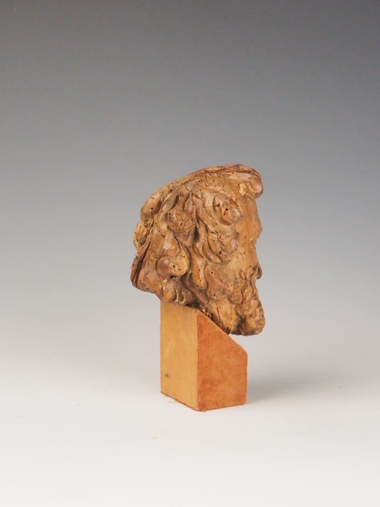 Art 16th Century Carved Wooden Head Of A Philosopher / Religious Figure photo