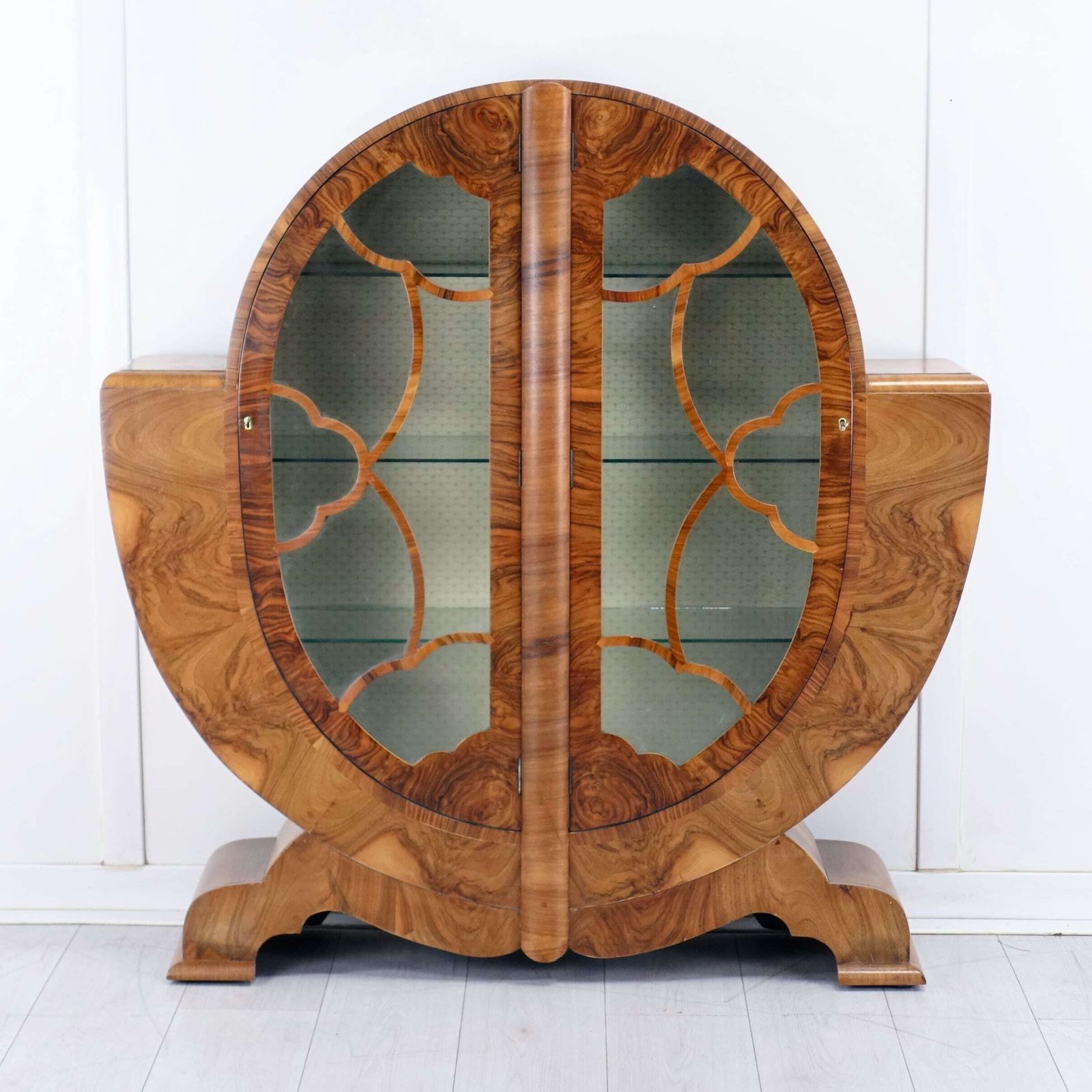 Art Deco Figured Walnut Oval Display Cabinet — English Circa 1930 photo furniture
