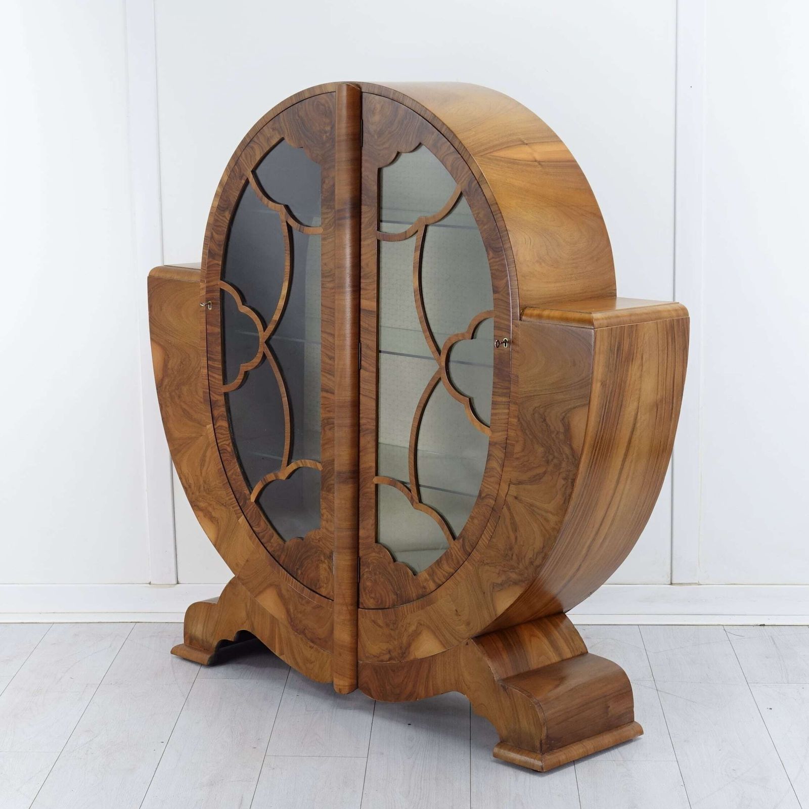 Art Deco Figured Walnut Oval Display Cabinet — English Circa 1930 photo Furniture