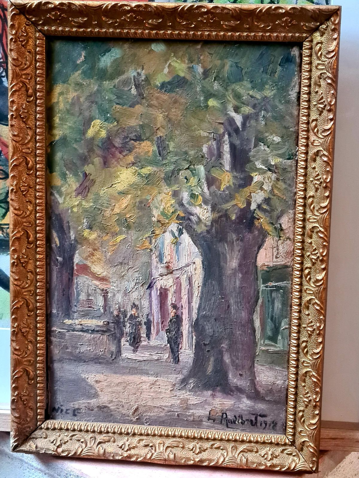photo for sale Louis Audibert French Impressionist, Oil On Board, Street View Of Nice, Southern France 1918