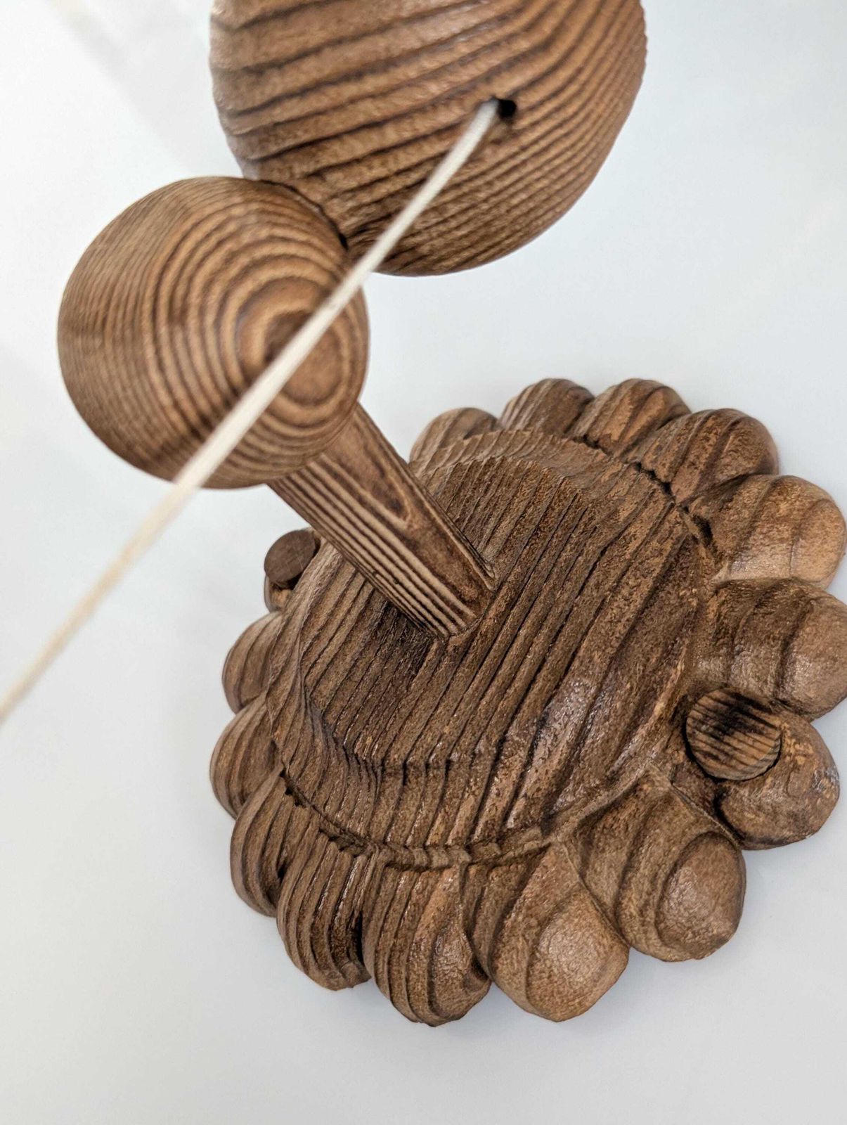 photo vinterior Pair Of Carved Pine Wall Sconces With Jute Shades, Swedish Design, 1970s.