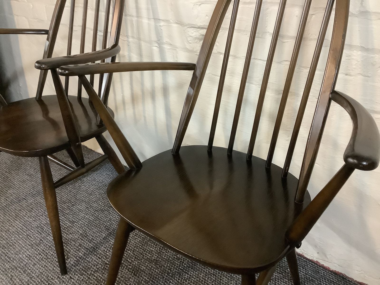 photo for sale A Match Pair Of Ercol Windsor Quaker Back Carver Chairs.