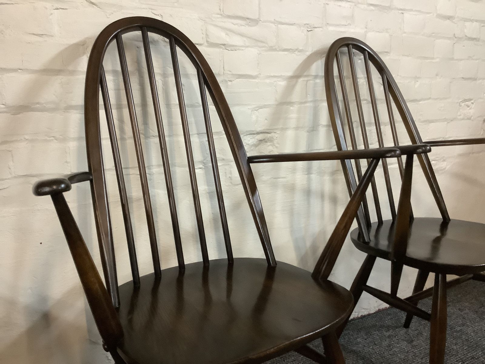 450.0 A Match Pair Of Ercol Windsor Quaker Back Carver Chairs. photo