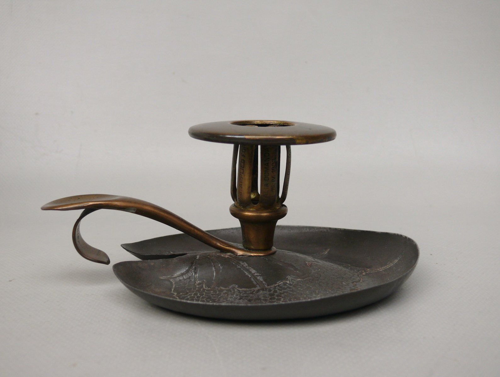 Art Nouveau Hand Held Candleholder In Steel, Brass Plated, 1903 photo furniture
