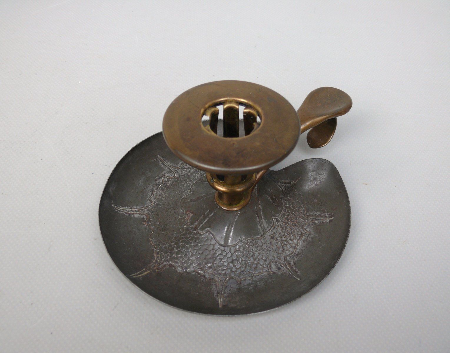 Art Nouveau Hand Held Candleholder In Steel, Brass Plated, 1903 photo for sale