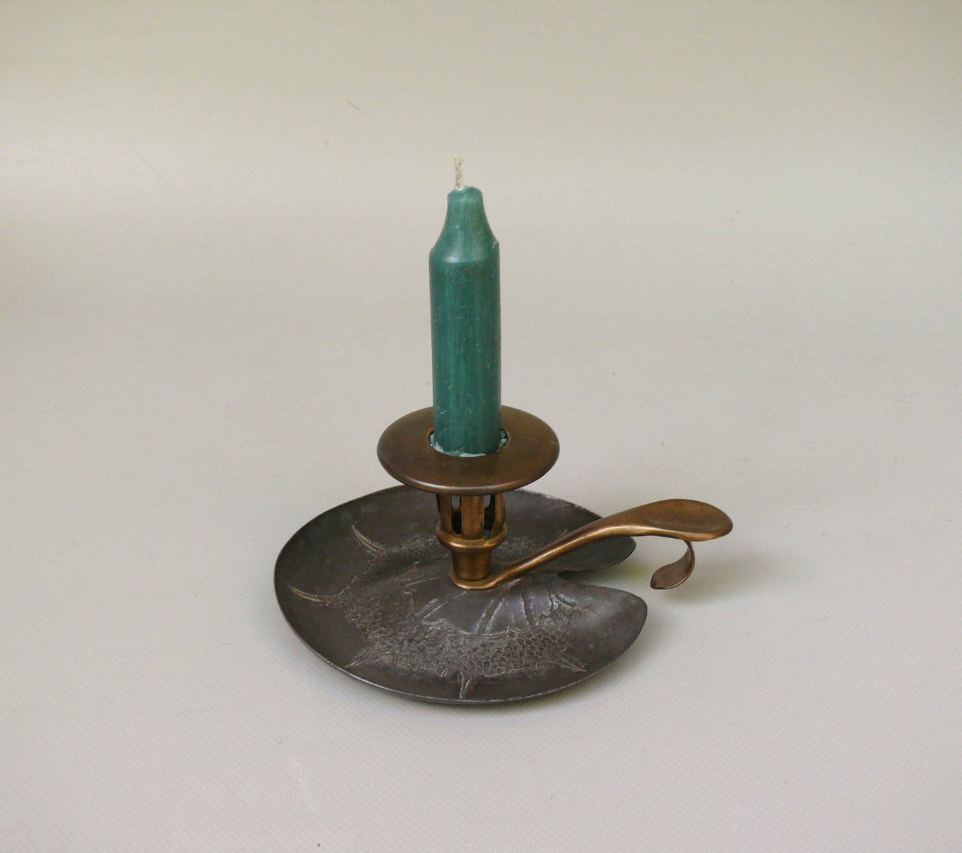 Art Nouveau Hand Held Candleholder In Steel, Brass Plated, 1903 photo 997.0