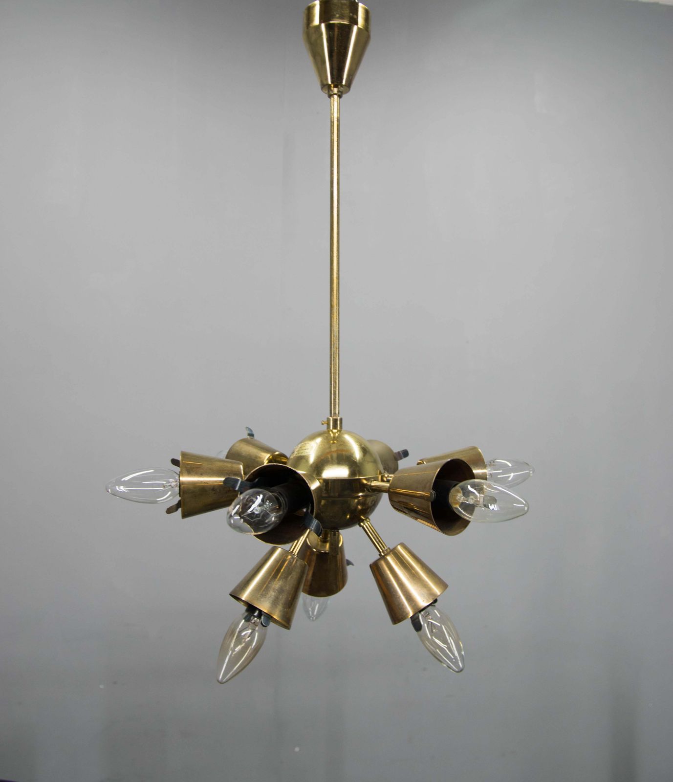 photo furniture Kamenicky Senov Sputnik Chandelier, 9 Flame, 1970s, Good Condition