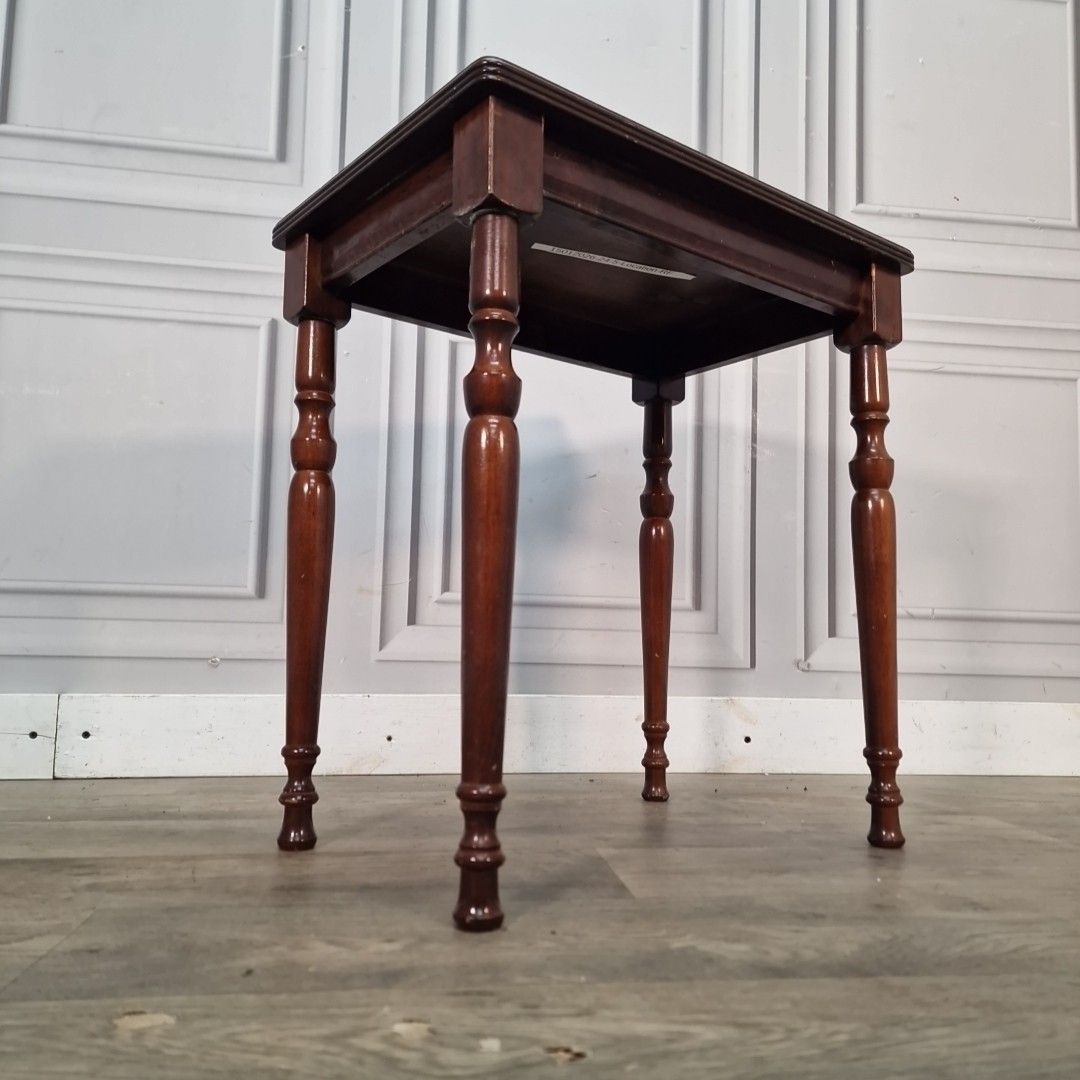 Antique Mahogany Side Table Leather Top Edwardian Lamp Wooden Vintage photo for sale