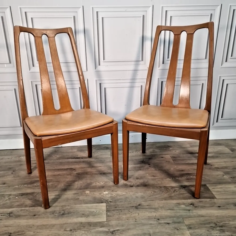 Vintage Nathan Dining Chairs Pair Teak Mid Century Wooden Desk Seats Retro