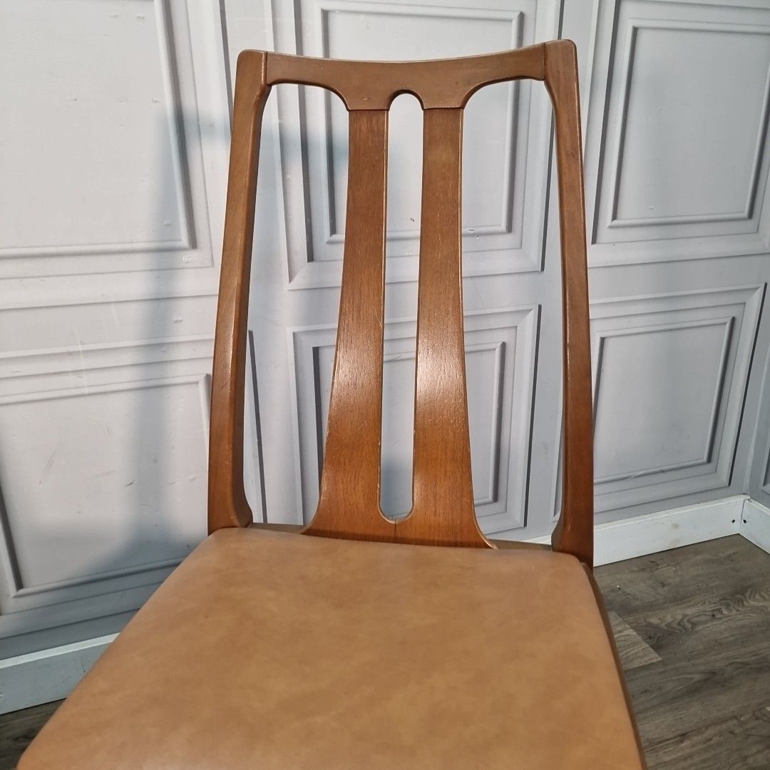 130.0 Vintage Nathan Dining Chairs Pair Teak Mid Century Wooden Desk Seats Retro photo