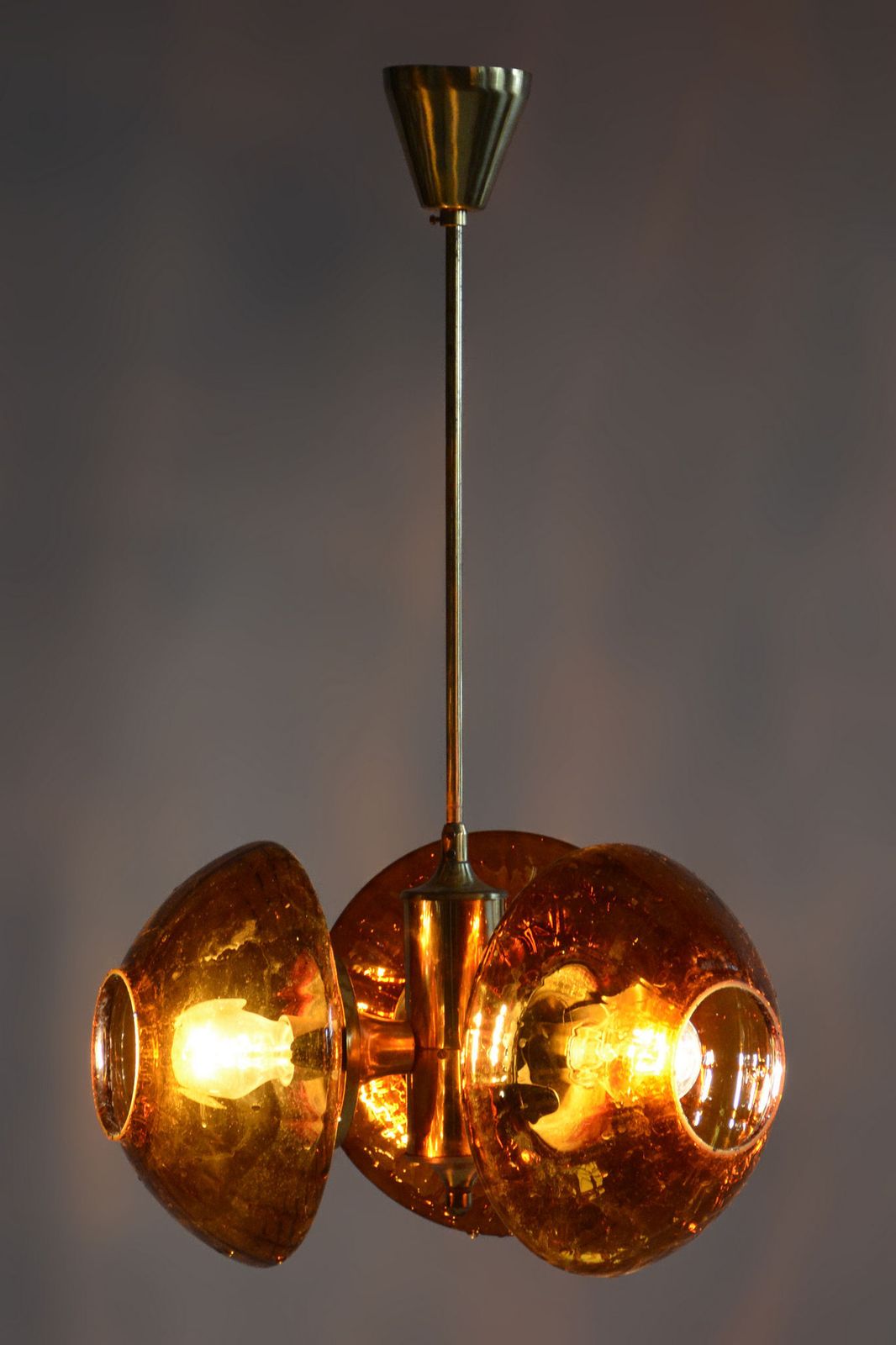 photo for sale Restored Mid Century Chandelier, By Kamenický šenov, Brass, Glass, Czech, 1960s