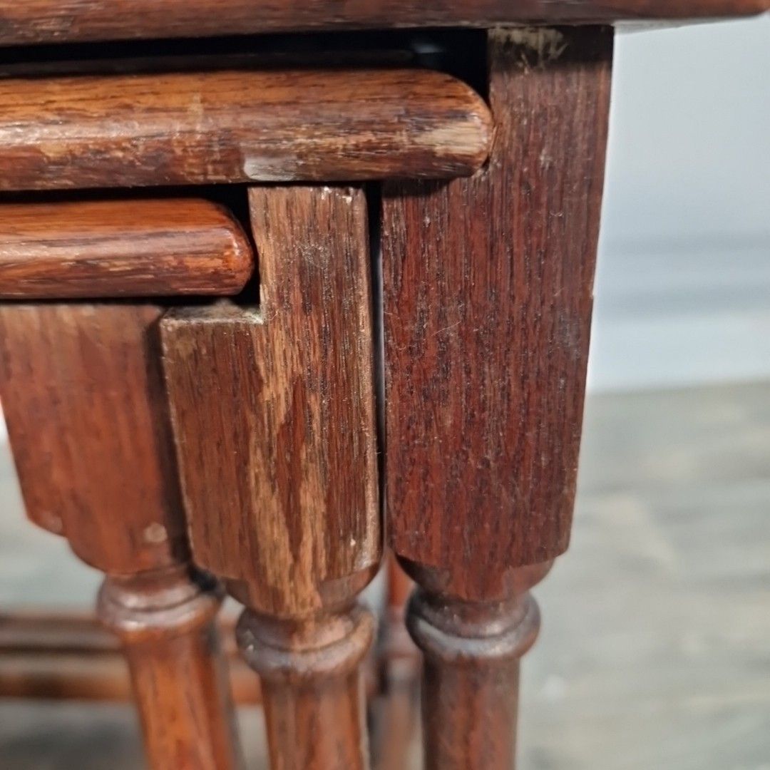 photo buy Antique Nesting Tables Oak Turned Legs Wooden Vintage Retro Side Lamp Nest