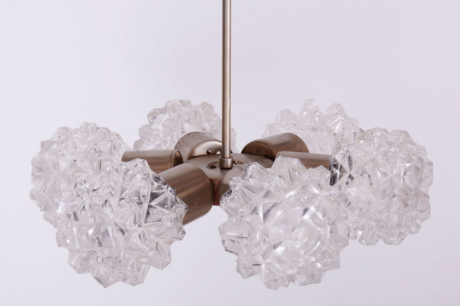 Restored Mid Century Chandelier, By Kamenický šenov, Brass, Glass, Czech, 1960s photo vinterior