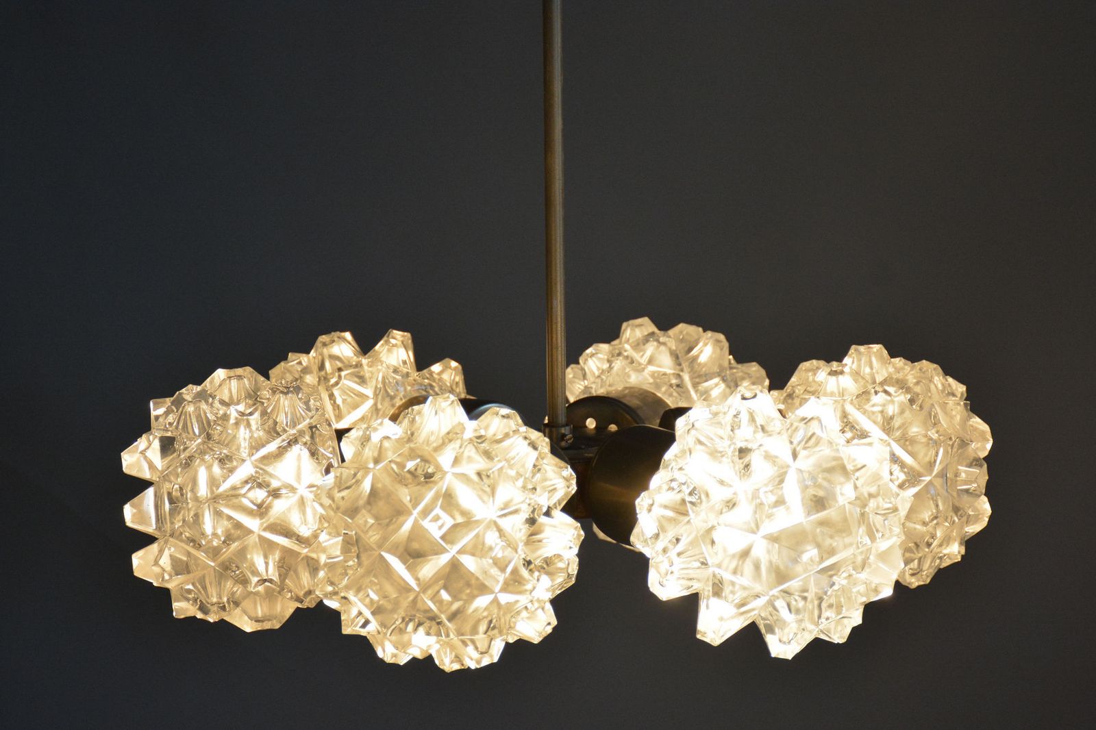 photo for sale Restored Mid Century Chandelier, By Kamenický šenov, Brass, Glass, Czech, 1960s