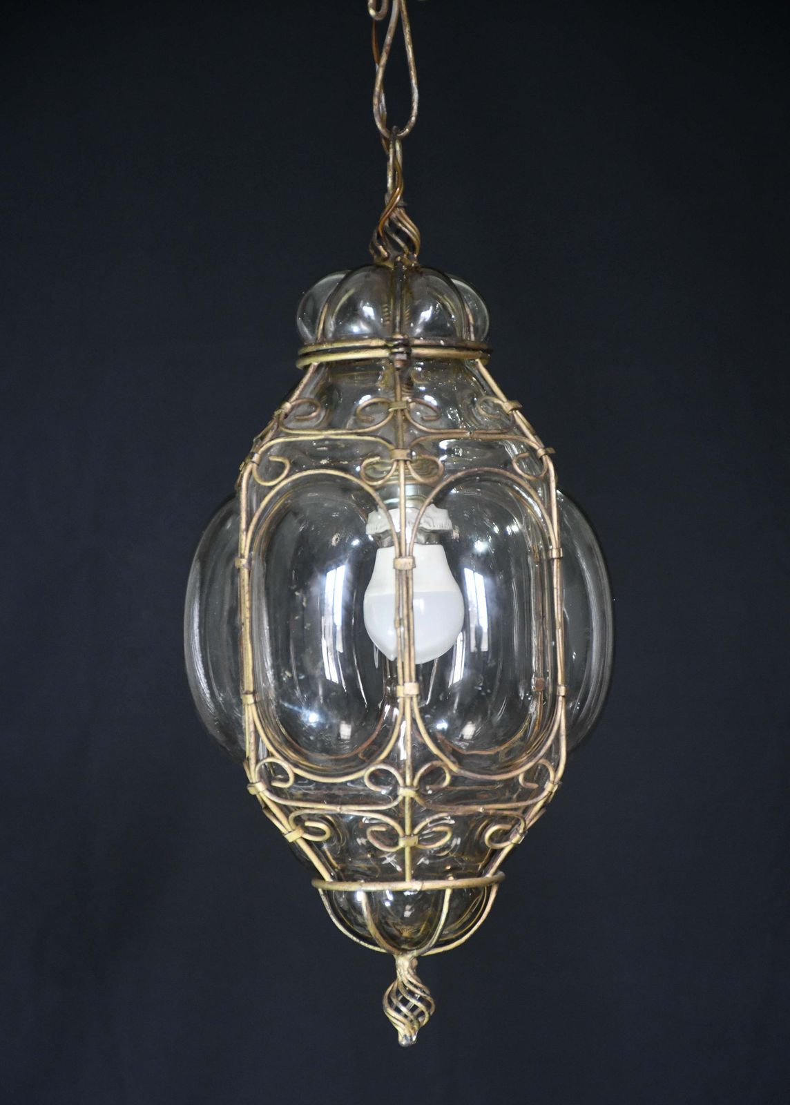 Charming Gilded Brass Colour Venetian Lantern, Seguso Murano Glass, Italy, 1950s photo 1580.0
