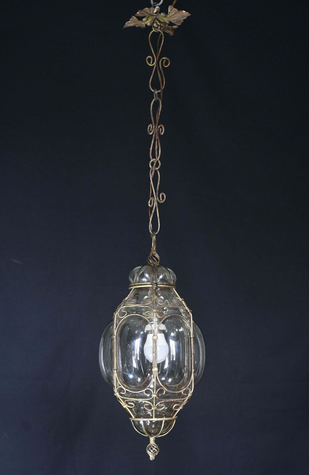 Charming Gilded Brass Colour Venetian Lantern, Seguso Murano Glass, Italy, 1950s photo buy