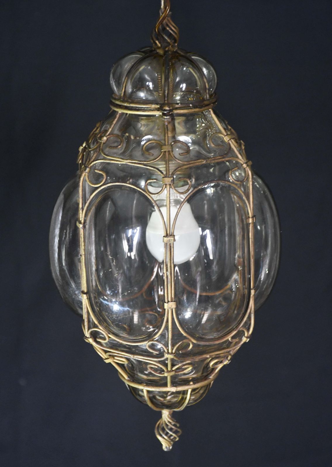 1580.0 Charming Gilded Brass Colour Venetian Lantern, Seguso Murano Glass, Italy, 1950s photo